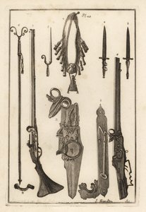 Mosquete de mecha, cerradura y bayoneta de la Torre de Londres, bayoneta, soporte de mosquete y bayoneta, bandoleras y frasco de pólvora, cerradura de rueda y llave de Unbekannt