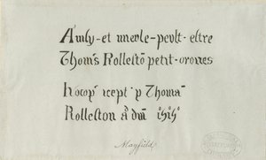 Iglesia de Mayfield - Inscripción a Thomas Rolleston: dibujo a pluma, s.d. [?siglo XVIII] de Unbekannt
