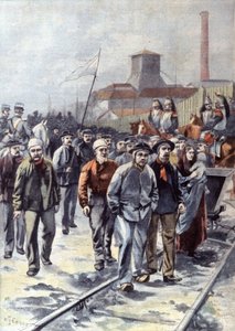 Mineros en huelga en Courrieres, c.1906 (ilustración) de Unbekannter Künstler