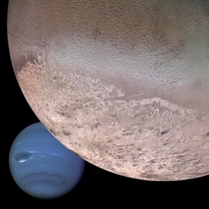 Montaje de Neptuno y su luna Tritón (imagen digital) de Unbekannt
