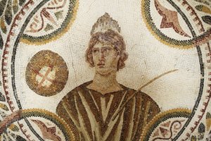 Mosaico: una de las nueve musas. Polimnia: canto religioso y retórico (detalle). Siglo III d.C./Museo de El Jem (Antigua Thysdrus)/Túnez de Unbekannt
