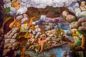 El fresco más famoso del Manierismo: La ilusión de Giulio Romano inventa una cúpula y disuelve la arquitectura de la sala en la caída de los gigantes, Sala de los Gigantes de Unbekannter Künstler