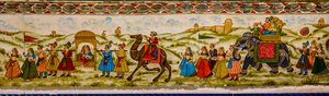 Mural, Patwon-Ki-Haveli, Jaisalmer, ciudad exótica del desierto del Thar, Jaisalmer, Rajastán, India, Asia (foto)