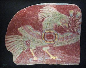Fragmento mural de un quetzal alegórico, período Clásico Temprano, 200-600 d.C.