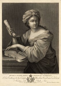 Musica inter artes ingenua numerata, Grabado de Pietro Savorelli a partir de un cuadro de Giovanni Francesco Romanelli, pintor barroco del siglo XVIII. de Unbekannter Künstler