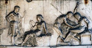 Mito de Télefo, Casa del Relieve de Télefo, Herculano, Campania, Italia, civilización romana