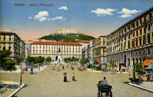 Nápoles Piazza Municipio, principios del siglo XX (postal)