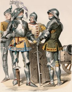 Nobles caballeros del Duque de Bougogne (Francia), con armadura y armas, con un cañón de Unbekannter Künstler