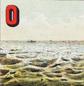 O: Océano. Inmensurable extensión de agua que rodea la Tierra. El agua del océano es salada; el hombre no puede beberla - Grabado extraído de Alfabeto geográfico. Guerin-Muller et Cie, editores, París