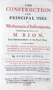 Página de título del libro de Nicolas Bion sobre los instrumentos matemáticos, traducción inglesa, con añadidos de las "mejoras inglesas", editado en Londres en 1723 de Unbekannt