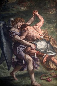 Pintura de Eugene Delacroix en la basílica de Saint Sulpice, París: Jacob luchando con el ángel, París, Francia de Unbekannt