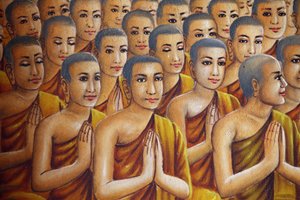 Monjes escuchando a Buda, Udong, Camboya de Unbekannt