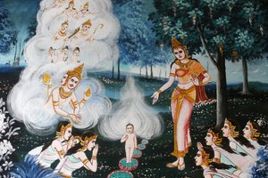 Pintura en Wat Dab Phai, Chiang Mai. Tailandia. Buda bebé de Unbekannt