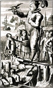 Pantagruel envía noticias a Gargantua mediante una paloma mensajera (Rabelais) de Alec Hunter