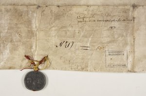 Bula papal confirmando la carta del obispo Henry Wardlaw, verso de Unbekannt