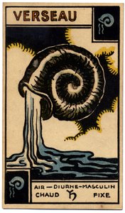 Paranormal. Astrología. Acuario (el Aguador). Carta astrológica de: Le Tarot Astrologique (Tarot Astrológico), por Georges Muchery, Francia.