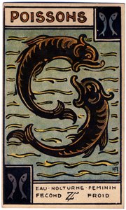 Paranormal. Astrología. Piscis (el Pez). Carta astrológica de: Le Tarot Astrologique (Tarot Astrológico), de Georges Muchery, Francia.