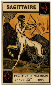 Paranormal. Astrología. Sagitario (el Arquero). Carta astrológica de: Le Tarot Astrologique (Tarot Astrológico), por Georges Muchery, Francia.