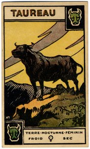Paranormal. Astrología. Tauro (el Toro). Carta astrológica de: Le Tarot Astrologique (Tarot Astrológico), por Georges Muchery, Francia. de Unbekannter Künstler