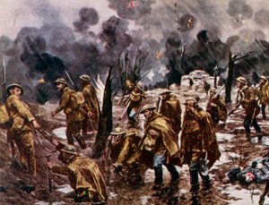 Passchendaele": soldados en el barro cerca de Ypres (Bélgica) durante la Primera Guerra Mundial de Unbekannter Künstler