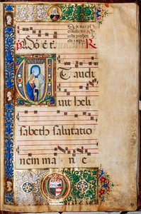 Biblioteca Piccolomini: libro de coro, cod. 14.P., ff. 46r con "María y Santa Isabel, de Giovanni di Giuliano Boccardi, conocido como Boccardino el Viejo. de Unbekannter Künstler