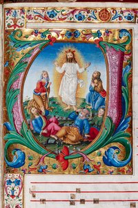 Biblioteca Piccolomini: libro de coro, cod. 29.13, ff. 30r con la "Transfiguración", obra del iluminador florentino. Detalle. de Unbekannter Künstler