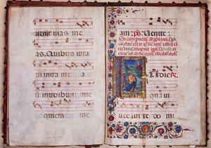 Biblioteca Piccolomini: libro de coro, cod. 7.G, ff. 40v-41r con la "Visión de Jeremías", de Guidoccio Cozzarelli. de Unbekannter Künstler