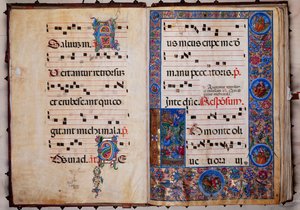 Biblioteca Piccolomini: libro de coro, cod. 8-H, ff. 1v-2r con "Cristo en el Huerto de Getsemaní", de Bernardino Cignoni. de Unbekannter Künstler