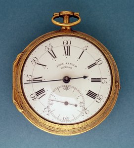 Reloj de bolsillo, con caja de plata dorada y esfera de esmalte blanco, inglés, por John Arnold de Unbekannt