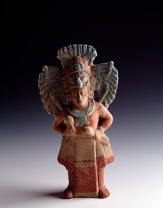 Arte precolombino, civilización maya, período clásico tardío: estatuilla de arcilla antropomórfica que representa una figura de pie, tiene la función de instrumento musical. de Nebaj, Quiché, Guatemala. Dim. 21x11 cm Guatemala, Museo Nacional de Arqueologí de Unbekannt