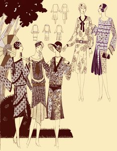 Vestidos estampados de moda en la primavera de 1928 de Unbekannter Künstler