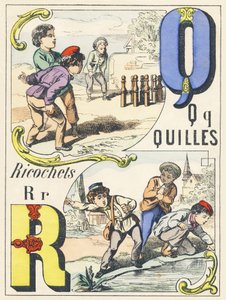 Q R: bolos, ricochets - Alfabeto de juegos, c.1890