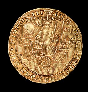 Rara moneda inglesa, Ryal de oro, Reina María (Bloody Mary) en barco con espada y escudo de Unbekannter Künstler