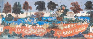 Frescos de Reamker adornan las paredes del complejo del palacio real de Phnom Penh, Camboya (foto)