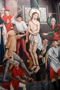 Iglesia Católica Saint-Pierre le Vieux, Cristo en su Pasión, La Flagelación, Pintura de Henri Lutzelman siglo XV, Estrasburgo, Francia de Unbekannt