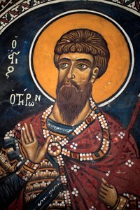 San Teodoro Tiron: fresco bizantino del siglo XIV (1332) Iglesia de la Virgen Phorbiotissa, Asinou Iglesias pintadas sitio UNESCO Troodos, Chipre