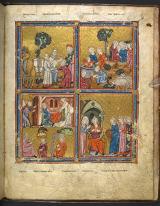Escenas de la vida de José de la Hagadá de Pascua (la "Hagadá de Oro"), primera parte, segundo cuarto del siglo XIV