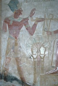 Seti I ofreciendo incienso a Horus, Templo de Seti I, Reino Nuevo Egipcio, dinastía XIX, c.1318 a.C. de Unbekannt