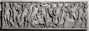 Lado de un sarcófago que representa los trabajos de Hércules, Romano, siglo II de Unbekannt