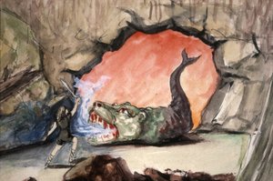 Sigfrido matando al dragón Fafner, finales del siglo XIX (ilustración) de Unbekannter Künstler