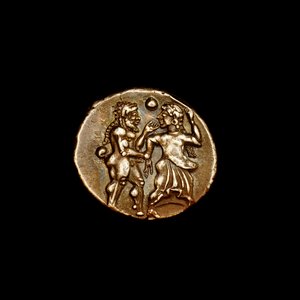 Moneda de plata stater, Antigua Grecia, islas de Tracia Thasos, 500 a.C. Importante obra maestra de la antigüedad clásica con exquisitos juerguistas bacantes (foto)