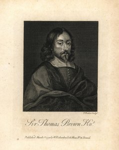 Sir Thomas Brown, polímata y escritor inglés sobre ciencia, medicina, religión y esoterismo, fallecido en 1682. Grabado al cobre de William Richard