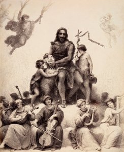 San Juan Bautista está sentado, rodeado de ángeles músicos, y acaricia a un cordero en la cabeza. Ilustración del Canto XXXII del Paradiso de La Divina Comedia de Dante Alighieri. Obra de Francesco Scaramuzza dedicada al Ayuntamiento de Florencia. de Unbekannter Künstler