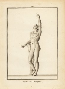 Estatua de Apolo Coelispex, mirando al cielo, desnudo, con antorcha encendida de Unbekannt