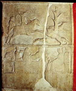 Estela de relieve que representa una caza de jabalíes (piedra) de Unbekannt