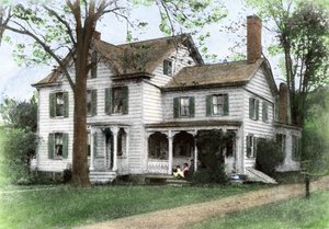 Lugar de nacimiento de Stephen Grover Cleveland (1837-1908): "The Manse", en Caldwell, Nueva Jersey, Estados Unidos. Grabado en color del siglo XIX. de Unbekannter Künstler