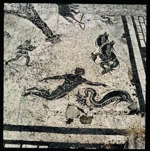 Nadando con los Delfines, del Frigidarium de los Baños en Ostia, Siglo II d.C. (mosaico) de Unknown