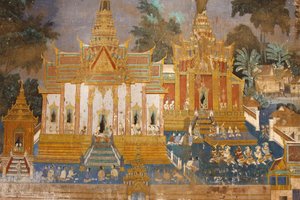 Pagoda de Plata: Este mural representa escenas del Reamker, que es la versión camboyana o jemer del poema clásico hindú Ramayana, Phnom Penh, Camboya