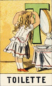 T: Aseo - Grabado extraído de ABCD de las niñas. Pellerin & Cie, impresor-editor, Epinal, circa 1890. Serie A. Dimensiones: 19 x 13,5 cm de Unbekannt