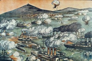 La batalla de Port Arthur el 08/02/1904 (grabado) de Unbekannter Künstler